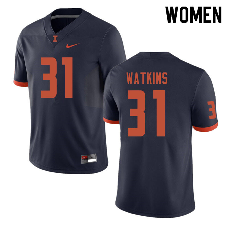 Women #31 Cameron Watkins Illinois Fighting Illini College Football Jerseys Sale-Navy